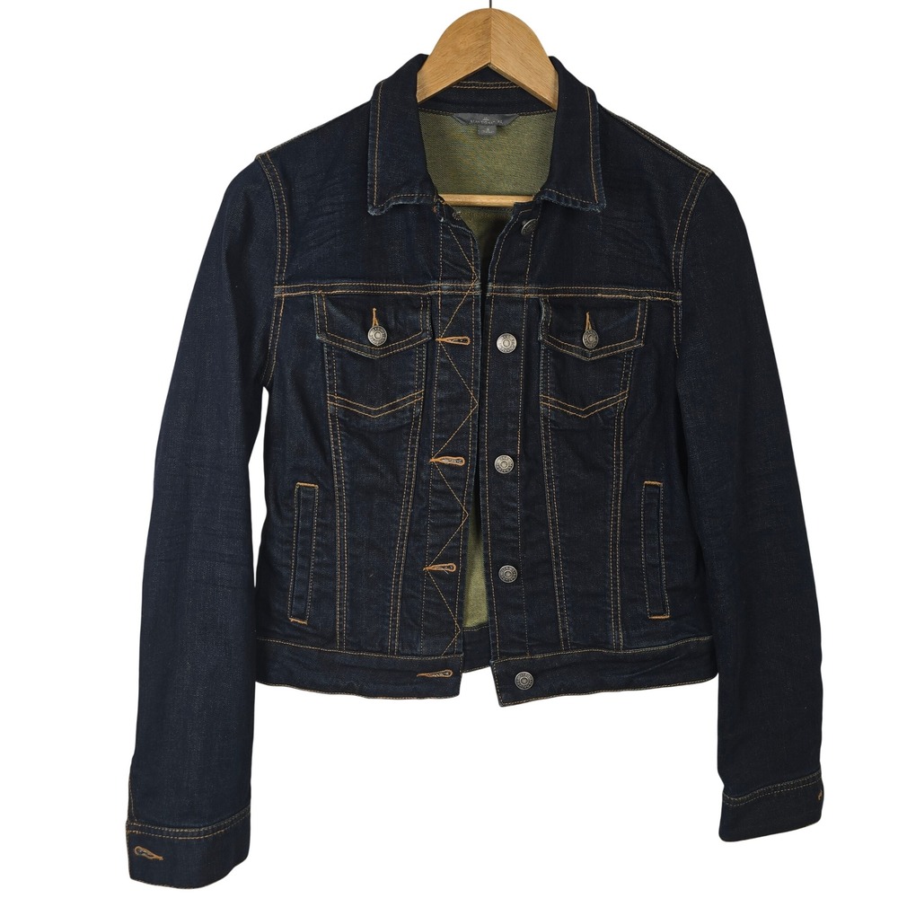 LL Bean Signature Womens Denim Trucker‎ Jacket Dark Indigo Wash Size 2